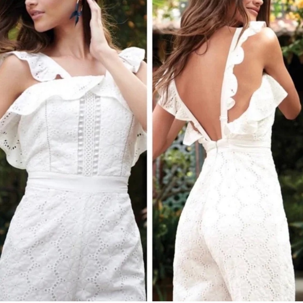 Gianni Bini Fiona white eyelet jumpsuit straight leg strappy Wm size M